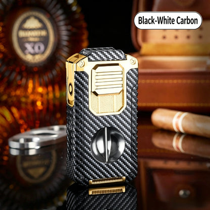 5-In-1 Windproof Cigar Lighter | Triple Jet Flame, V-Cutter, Punch, Draw Tool & Cigar Rest